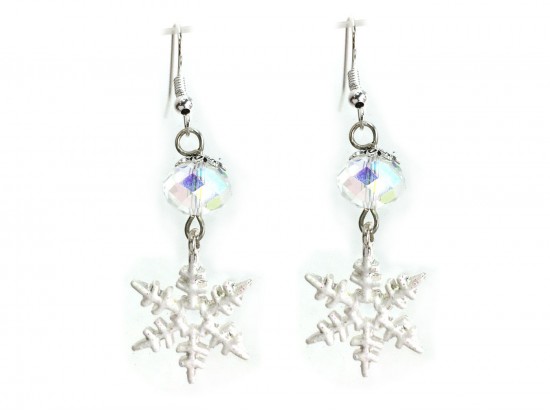Xmas White Snowflake Crystal Hook Earrings Xmas White Snowflake Crystal Hook Earrings