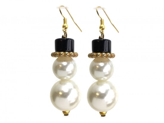 Xmas Snowman Gold Hook Earrings