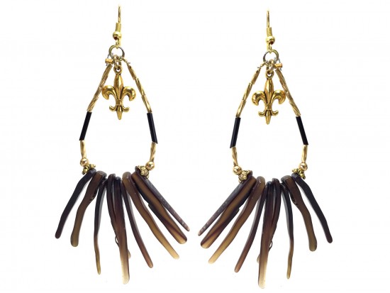 Black Gold Teardrop Shell Fleur De Lis Hook Earrings Black Gold Teardrop Shell Fleur De Lis Hook Earrings