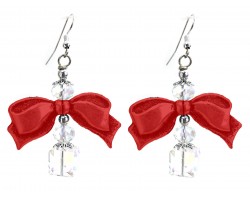 Red Xmas Bow Crystal Hook Earrings