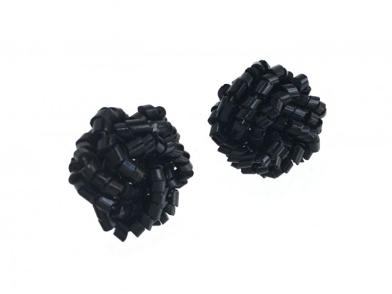 Black Twist Bead Knot Post Earrings
