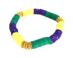 Mardi Gras Rubber Heshi Bead Stretch Bracelet.