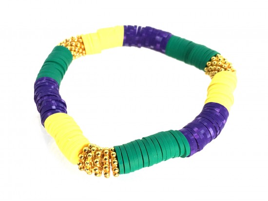 Mardi Gras Rubber Heshi Bead Stretch Bracelet.