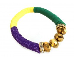 Mardi Gras Rubber Heshi Gold Bead Stretch Bracelet