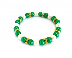 Green White Pearl Gold Spacer Stretch Bracelet