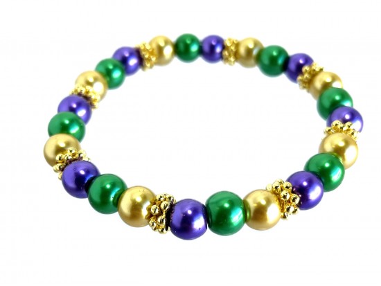 Mardi Gras Pearl Gold Spacer Stretch Bracelet Mardi Gras Pearl Gold Spacer Stretch Bracelet