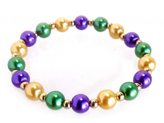 Mardi Gras Pearl Gold Bead Stretch Bracelet