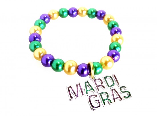 Mardi Gras Word Charm Pearl Stretch Bracelet Mardi Gras Word Charm Pearl Stretch Bracelet
