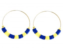Blue Yellow Rubber Heshi 60 mm Gold Hoop Earrings
