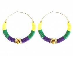 Mardi Gras Rubber Heshi Crystal 60 mm Gold Hoop Earrings
