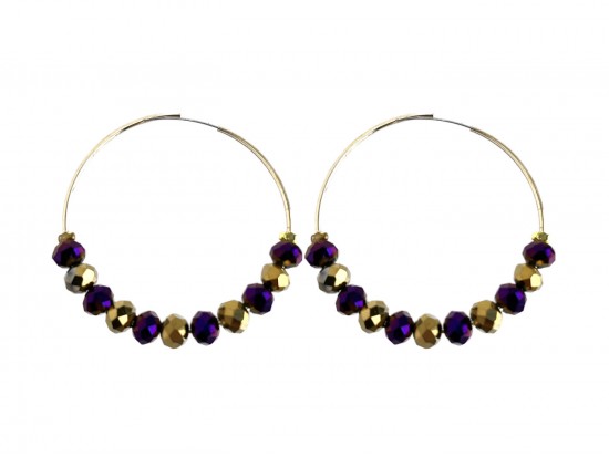 Purple Gold Crystal 40 mm Gold Hoop Earrings