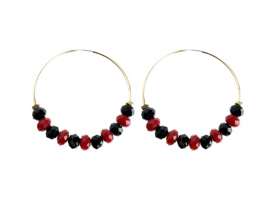 Red Black Crystal 40 mm Gold Hoop Earrings