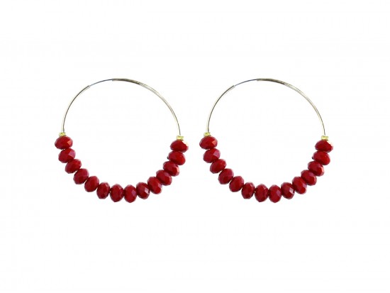 Red Crystal 40 mm Gold Hoop Earrings
