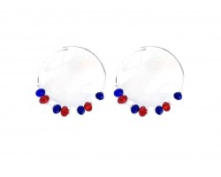 Red White Blue Crystal 40 mm Silver Hoop Earrings