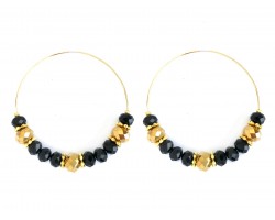 Black Gold Crystal 60mm Hoop Earrings