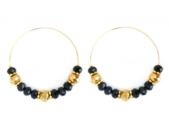 Black Gold Crystal 60mm Hoop Earrings