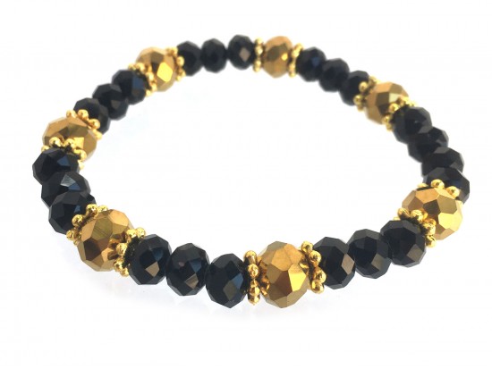 Black Gold Crystal Rondell Stretch Bracelets