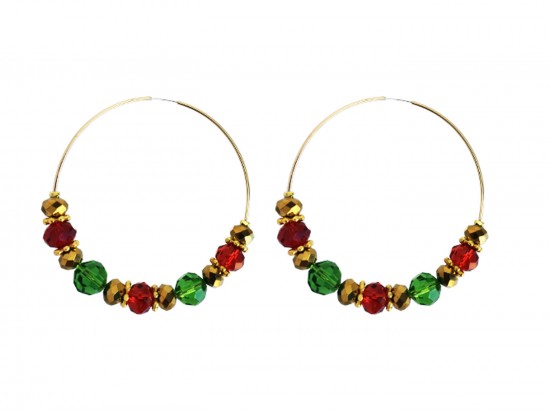 Red Green Gold Crystal 60mm Hoop Earrings Red Green Gold Crystal 60mm Hoop Earrings