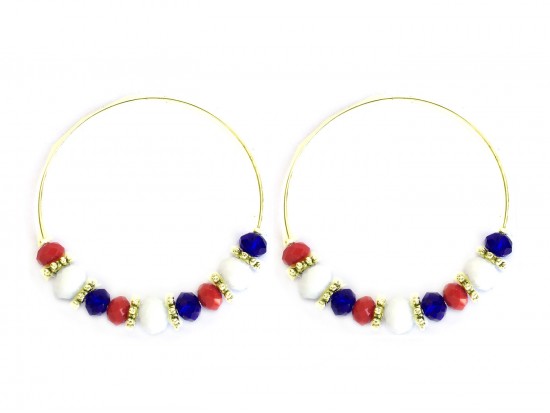 Red White Blue Crystal 60mm Gold Hoop Earrings Red White Blue Crystal 60mm Gold Hoop Earrings