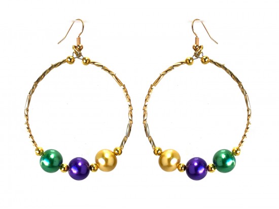 Mardi Gras Pearl Twist Dangle Hoop Earrings Mardi Gras Pearl Twist Dangle Hoop Earrings