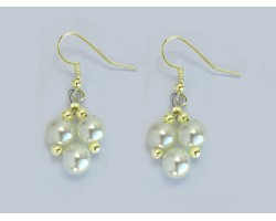 White 3 Pearl Small Gold Hook Earrings