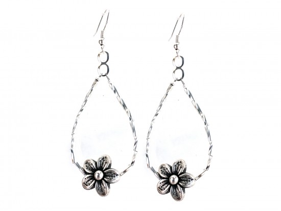 Silver Daisy Liquid Silver Twist Teardrop Earrings
