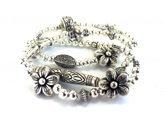 Silver Beaded Stretch Bracelet 3 pcs Set