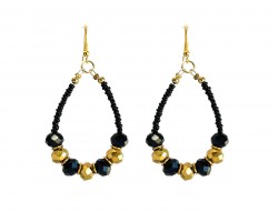 Black Gold Crystal Seed Bead Teardrop Hook Earrings
