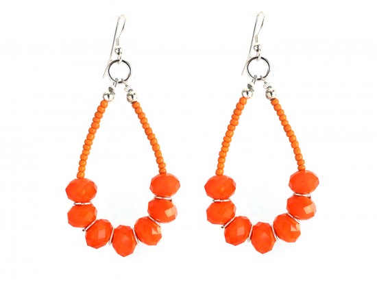 Orange Crystal Seed Bead Teardrop Hook Earrings
