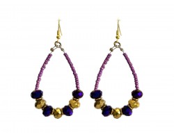 Purple Gold Crystal Seed Bead Teardrop Hook Earrings