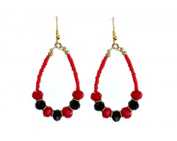 Red Black Crystal Seed Bead Teardrop Hook Earrings