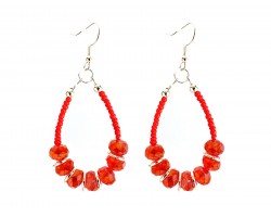 Red Crystal Seed Bead Teardrop Hook Earrings