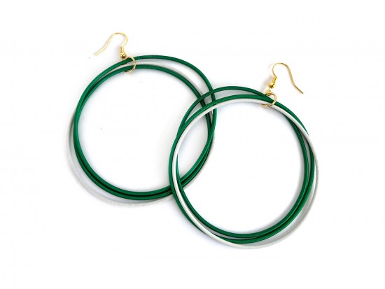 Green White Coil 65mm Hoop Dangle Hook Earrings