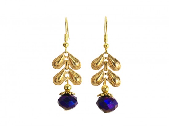 Purple Crystal Gold Leaf Drop Hook Earrings