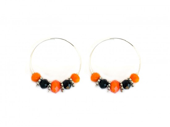 Orange Black Crystal 40mm Hoop Earrings
