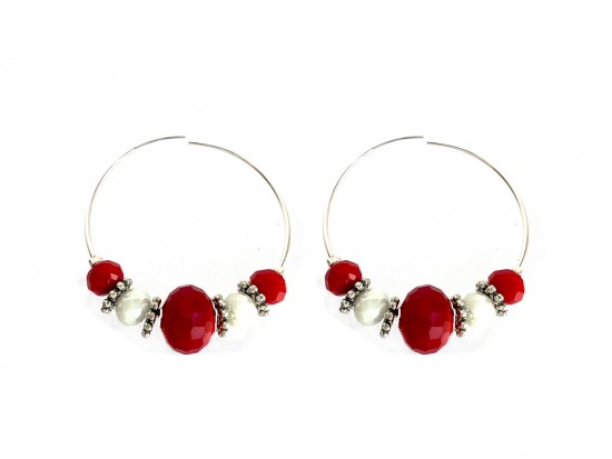 Red White Crystal 40mm Hoop Earrings