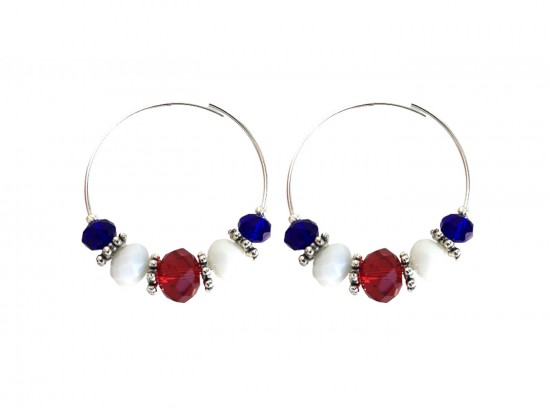 USA Color Crystal 40mm Silver Hoop Earrings