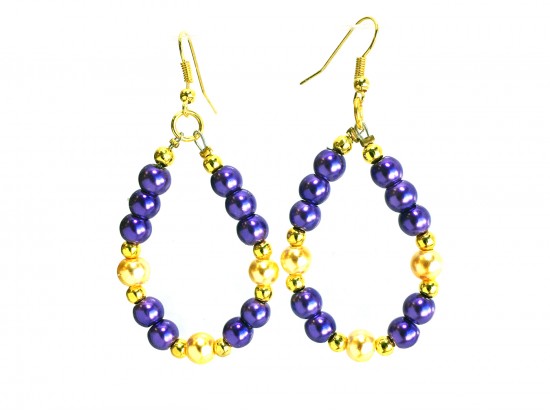 Purple Gold Pearl Teardrop Hook Earrings