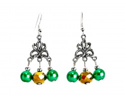 Green Gold Crystal Pearl Chandelier Hook Earrings