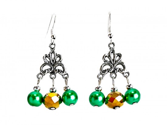 Green Gold Crystal Pearl Chandelier Hook Earrings