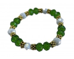 Green White Crystal Bead Stretch Bracelet