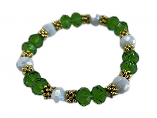 Green White Crystal Bead Stretch Bracelet