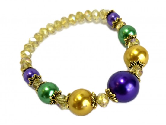 Mardi Gras Pearl Crystal Stretch Bracelet