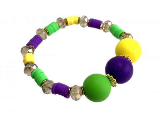 Mardi Gras Silicone Beaded Stretch Bracelet