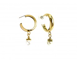 White Pearl Dangle Gold Hoop Post Earrings