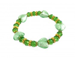Green Crystal Foil Heart Glass Bead Stretch Bracelet