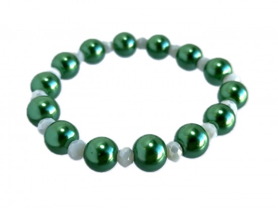 Green Pearl White Crystal Stretch Bracelets