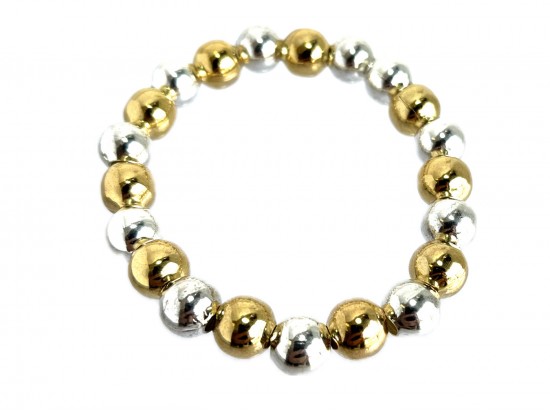 Gold Silver 10mm Bead Stretch Bracelet