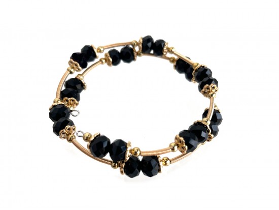 Black Gold Crystal Memory Wire Coil Bracelet