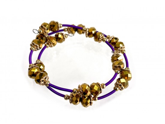 Purple Gold Crystal Memory Wire Coil Bracelet